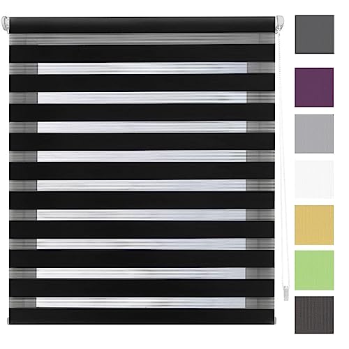 Thermo Rollo Verdunklungsrollo 120x240cm 100 Sichtschutz Sonnenschutz Klemmfix Duo Doppelrollo, Fensterrollo Doppelrollo mit Bohren Klemmfix für Fenster, Schwarz von YANHONG