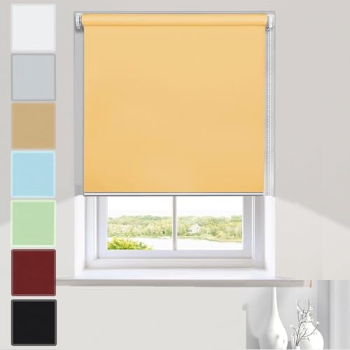 Verdunkelungsrollo Klemmfix ohne Bohren 110 x 50 cm Maßgeschneiderte Größe, Sonnenschutz Verdunklungsrollo Fensterrollo Rollo mit Klämmträger, für Fenster und Tür, Sandgelb von YANHONG