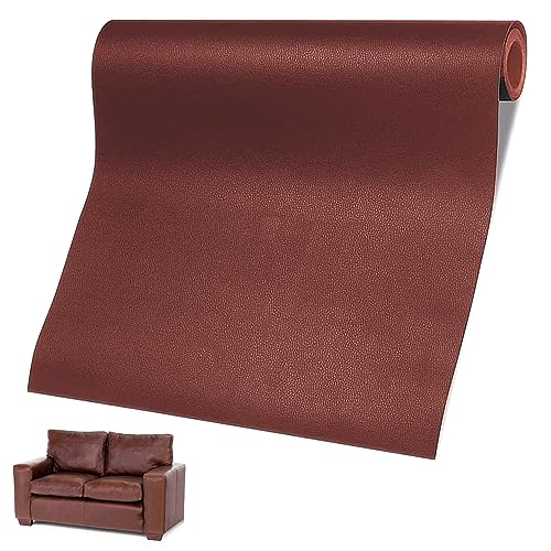 Leder Reparatur Set Patch Kit, 60 x 137cm Lederflicken Selbstklebend, Leder Selbstklebend Patch, Kunstleder Selbstklebend für Sofas, Autositze, Bürostuhl, Handtasche, Kopfteil (Rötliches Braun) von YANJINGHE