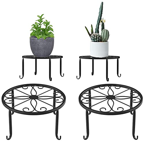 YANJINGHE 2 Pieces Flower Stool Plant Stand, Flower Stands, Retro Design, Round, Wrought Iron, Flower Pot Holder, Metal Flower Pot Stand, Flowerpot Base, for Indoor Balcony, Outdoor Garden (Black) von YANJINGHE