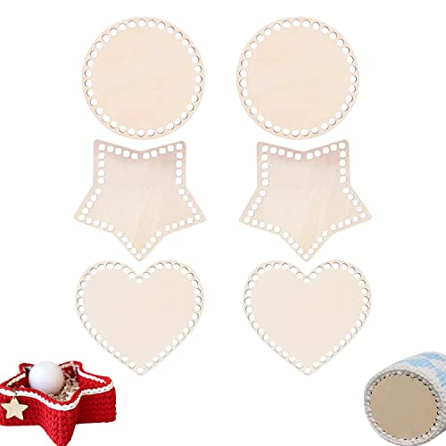 YANJIY 6 Stück Korbboden Set, Crochet Basket Bottom, DIY Blank Korbboden, 3 Formen Geflochtener Korbboden, für Korbflechtereien, Heimdekoration (Rund, Herzform, Stern) von YANJIY