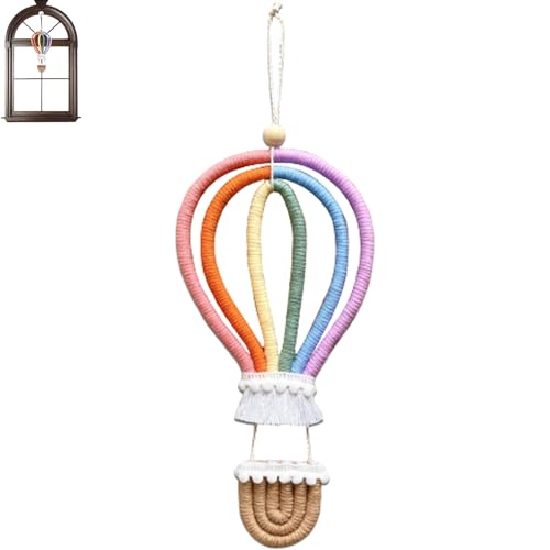 YANJIY Gewebte Wanddekorationen, Makramee Wandbehang Farbig, Wandteppich Boho, Heißluftballon Hänge, Bunter Regenbogen Wandanhänger, für Kinderzimmer Dekoration, Babyzimmer Heimdekoration (S) von YANJIY