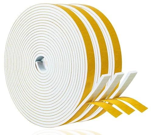 Dichtungsband Selbstklebend für Türen Fensterdichtung 12mm(B) x 3mm(D)/15m(L) Schaumstoff Klebeband Gummidichtung Gegen Kalte Zugluft/Anti-Kollision/Schalldichter/Wasserdichter/Staubdicht Weiß von YANKUIRUI