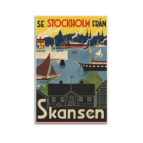 YANLI Poster, Motiv: Stadtreise, Vintage-Stil, Motiv: Skansen, Schweden, dekoratives Gemälde, Leinwand, Wandposter und Kunstdruck, modernes Familienschlafzimmer, Dekoration, Poster, 50 x 75 cm von YANLI