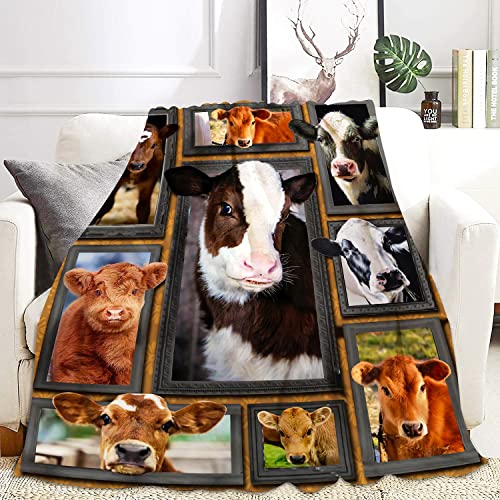 Decke mit niedlichem Kuh-Druck, Cartoon-Kuh, leichte und warme, flauschige Decken für Schlafzimmer, Wohnzimmer, Bett, Sofa, Couch, Camping-Geschenk (niedliche Kuh 1, 130 x 150 cm) von YANR