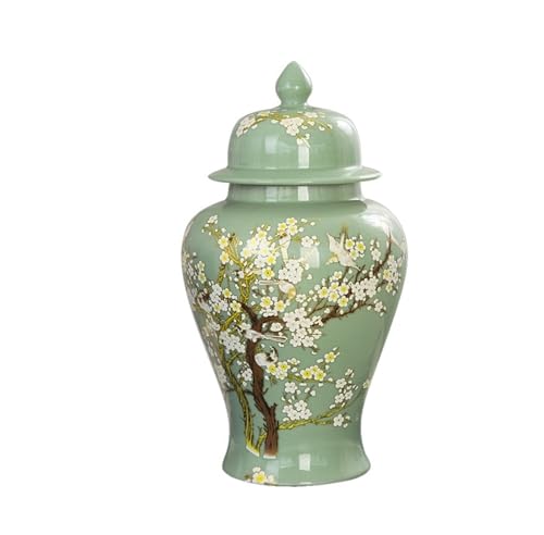 Ingwer Jar Keramik Tempel Dekoration Lagerung Vase Mit Deckel Wohnzimmer Hause Dekoration(Green,L) von YANROSE