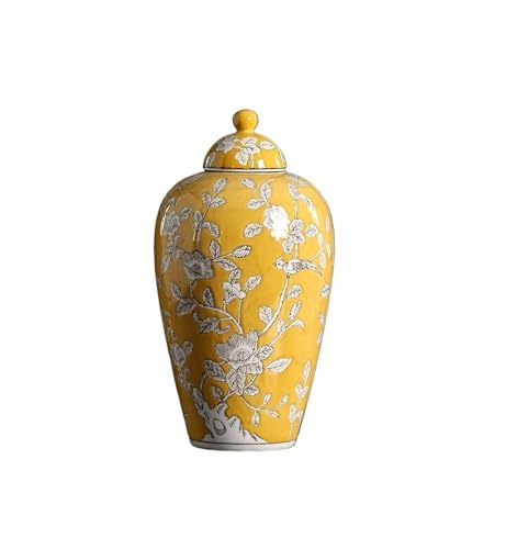 Keramik Ingwerdose mit Deckel versiegelt Vintage Teeaufbewahrung Jingdezhen Chinesische Porzellanvase Home Decor Centerpiece(Yellowc) von YANROSE