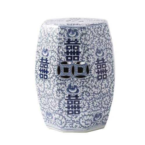 YANROSE Gartenhocker Keramik Trommel Chinoiserie Traditionelle Terrasse Blau und Weiß Indoor Outdoor(Bluea) von YANROSE