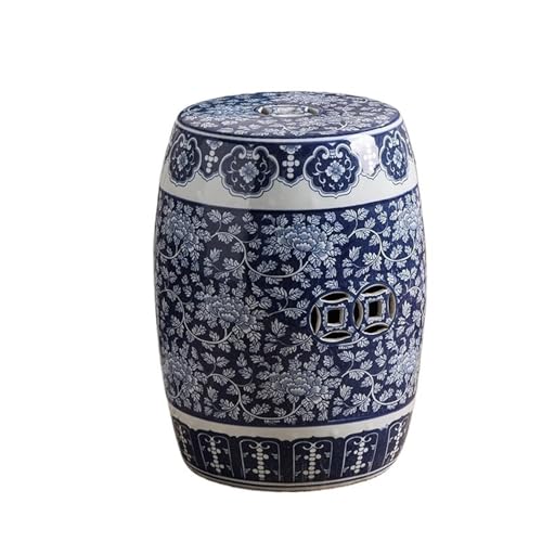 YANROSE Gartenhocker Keramik Trommel Indoor Outdoor Chinoiserie Traditionelle Terrasse Blau und Weiß(Blue) von YANROSE