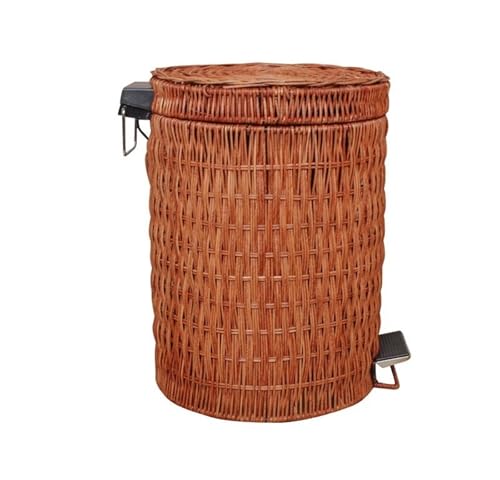 YANROSE Schritt Mülleimer Mit Fuß Pedal Rattan Pedal Bin Mit Deckel Doppel Schicht Mülleimer Touchless(Brown,8L) von YANROSE