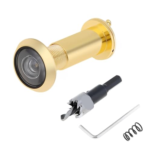 TüRspion 16mm 200 Grad Türspion Guckloch Glaslinse Weitwinkel Messing Peek Gucklöcher for 35-60mm Türstärke TüRspion Ohne Bohren(Gold Set) von YANSHUYU