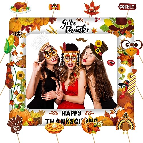 25 Stück Thanksgiving Fotobox Accessoires mit Aufblasbarer Fotorahmen, Fotobox Requisiten für Herbst Party Thanksgiving Party von YANSYUN