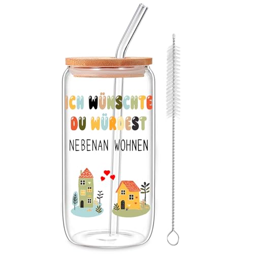 Geschenke für Freundin, Ich wünscht, du würdest nebenan Wohnen, Cocktailgläser mit Deckel und Strohhalm, Dosenförmige Glasbecher, Iced Kaffeegläser, Geschenkidee Freundschaft, Abschiedsgeschenk von YANSYUN