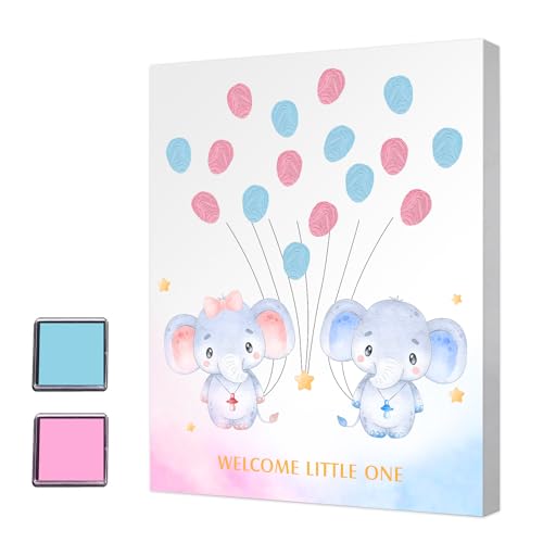 Gender Reveal Party Fingerabdruck Baum, Geschlecht offenbaren Fingerabdruck Blätter Baum, Babyparty-Gästebuch, Tier-Thema Gender Reveal Baby Shower Party, Fingerabdruck-Gästebuch Andenken Dekoration von YANSYUN