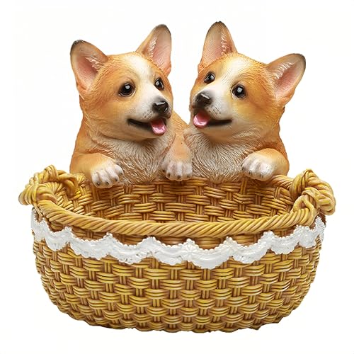 YANTIANCAI Corgi-Statue, Corgi-Hundefiguren, niedliche Welpenstatue, Heimdekoration, Schreibtisch-Organizer, Aufbewahrungskorb, Geschenk für Corgi (Kahki) von YANTIANCAI