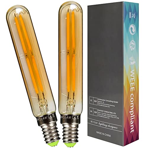 YANUODA 2er-Pack LED-Lampen 4W LED-Glühbirne Golden Kleine Röhre 2500K 4W E14 Sockel Äquivalent zu 40 Watt dekorative Glühbirne (T20) von YANUODA