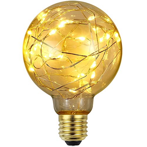 YANUODA LED-Leuchtmittel, Vintage-Glühbirne, 3 W, Sternenmotiv, 2200 Kelvin, warmes Licht, E27 G80 (Kupferkabel) von YANUODA