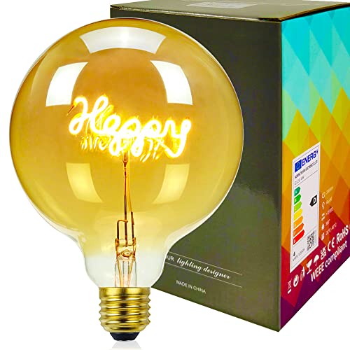 YANUODA Vintage Led Glühbirne G125 Big Globe 2000Kelvin 4W Dimmbar Alphabet Filament Tischlampe Glühbirne Dekorative Glühbirnen 220 / 240V E27 (Happy) von YANUODA