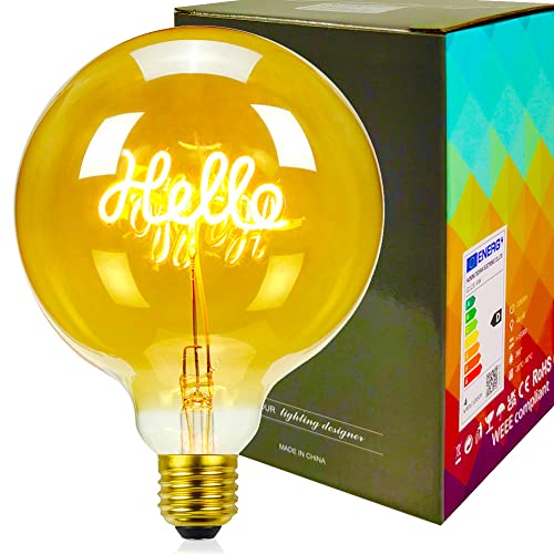 YANUODA Vintage Led Glühbirne G125 Big Globe 2000Kelvin 4W Dimmbar Alphabet Filament Tischlampe Glühbirne Dekorative Glühbirnen 220 / 240V E27 (Hello) von YANUODA