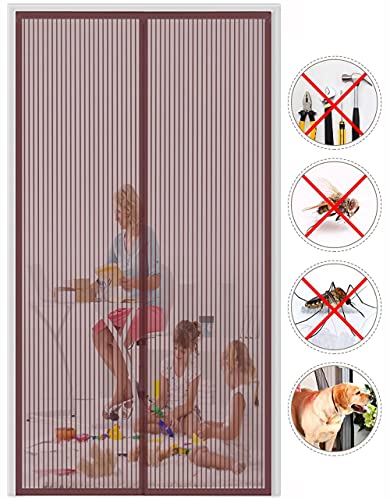 Magnet Fliegengitter Tür，140x220cm (55.11x86.61in) Insektenschutz Balkontür Fliegenvorhang Automatisches Schließen Magnetische Adsorption Moskitonetz Tür für Balkontür Wohnzimmer Terrassentür-Braun von YANWE