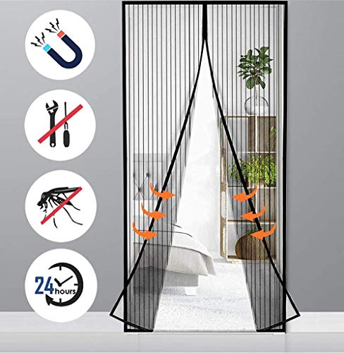 Magnet Fliegengitter Tür Insektenschutz，140x200cm Magnetvorhang Automatisches Schließen Kinderleichte Klebemontage Ohne Bohren，für die Balkontür, Kellertür und Terrassentür，Schwarz von YANWE