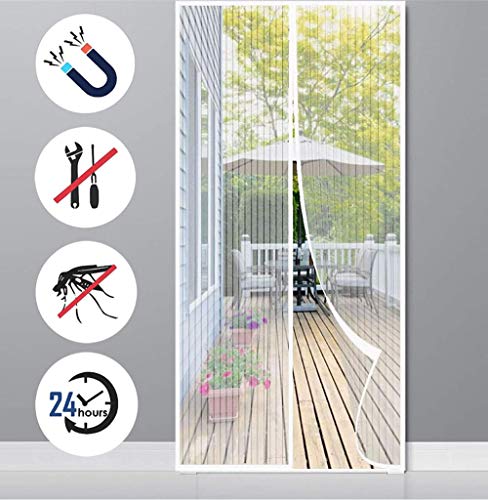 Magnet Fliegengitter Tür Insektenschutz，95x190cm Magnetvorhang Automatisches Schließen Kinderleichte Klebemontage Ohne Bohren，für die Balkontür, Kellertür und Terrassentür，Weiß von YANWE