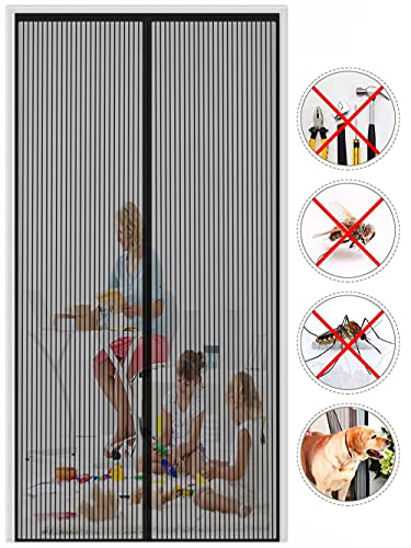Magnet Fliegengitter Tür85x205cm (33.46x80.7in) Insektenschutz Balkontür Fliegenvorhang Automatisches Schließen Magnetische Adsorption Moskitonetz Tür für Balkontür Wohnzimmer Terrassentür-Schwarz von YANWE