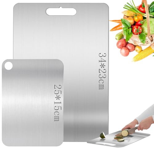 2 Stück Titan Schneidebrett, Schneidebrett Edelstahl, BPA-frei Doppelseitiges Lebensmittel Grade Titanium Cutting Board für Fleisch, Brot, Gemüse & Obst 2 Stück Titan Schneidebrett, Schneidebrett Edelstahl, BPA-frei Doppelseitiges Lebensmittel Grade Titanium Cutting Board für Fleisch, Brot, Gemüse & Obst von YANXINKE