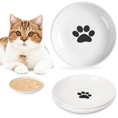 3 Stück Katzen Fressnapf, Katzennapf Keramik, Katzen Flache Schalen, Futternapf Katzen, Katzennäpfe Keramik Napf, Nassfutternäpfe, Katzenfutter Teller Keramik, Flacher Breiter Futter für Katzen von YANXINKE