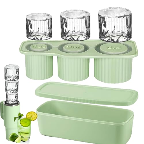 Stanley Cup Eiswürfelform Zubehör, Eiswürfelbehälter Silikon mit Deckel und Behälter, 3 Fach Eiswürfelschale,Eiswürfel für 40 Oz Tumbler Becher Cocktails,für Cocktails Whisky Kaffee Tassen von YANXINKE