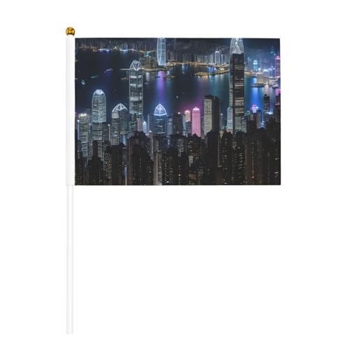Aerial Night of View Hong Kong Print Handheld Flag Pole Portable Flags Decor Events Versatile Usage Group Activities von YANYU