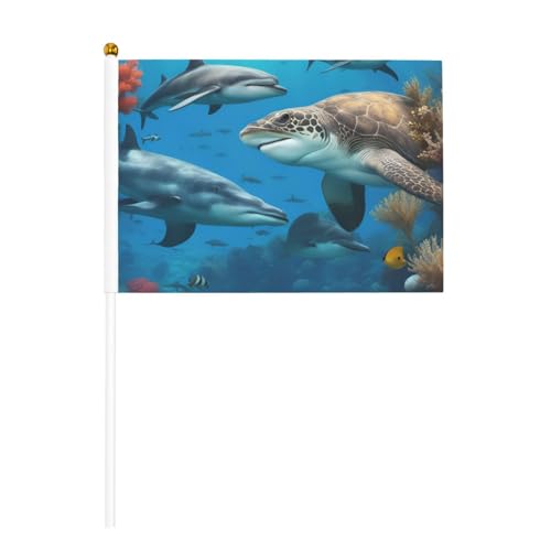 Delfine Sea Turtle Shark Octopus Coral Reef Print Handheld Flag Pole Portable Flags Decor Events Versatile Usage Group Activities von YANYU