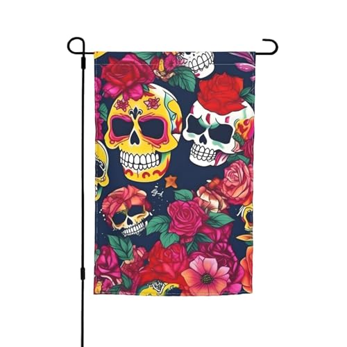 Flagge mit Zucker- und Totenköpfen und Blumen, bedruckt für jeden Anlass, Gartenflagge, Ganzjahr, Outdoor-Flagge, Hofdekoration für Terrassen Flagge mit Zucker- und Totenköpfen und Blumen, bedruckt für jeden Anlass, Gartenflagge, Ganzjahr, Outdoor-Flagge, Hofdekoration für Terrassen von YANYU
