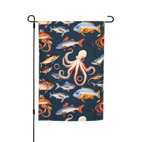Gartenflagge mit Fisch- und Oktopus-Print, für jeden Anlass, für alle Jahreszeiten, Gartenflagge, Gartenflagge, Terrassendekoration Gartenflagge mit Fisch- und Oktopus-Print, für jeden Anlass, für alle Jahreszeiten, Gartenflagge, Gartenflagge, Terrassendekoration von YANYU