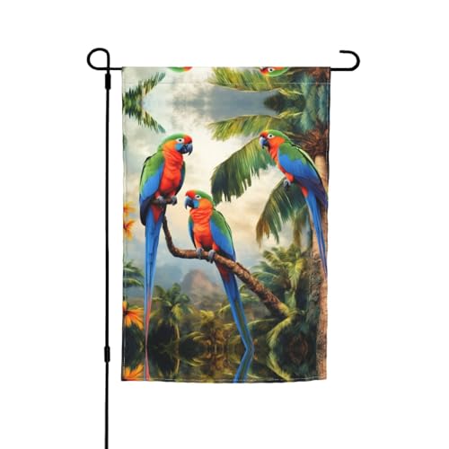 Gartenflagge mit Papageienvögeln und tropischem Baum, für jeden Anlass, für alle Jahreszeiten, Outdoor-Flagge, Hofdekoration für Terrassen Gartenflagge mit Papageienvögeln und tropischem Baum, für jeden Anlass, für alle Jahreszeiten, Outdoor-Flagge, Hofdekoration für Terrassen von YANYU