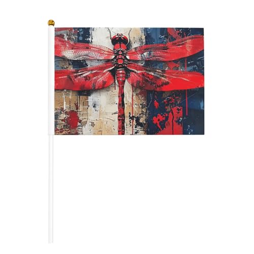 Handflaggenmast mit abstraktem rotem Libellen-Druck, tragbare Flaggen, Dekoration, Veranstaltungen, vielseitige Verwendung, Gruppenaktivitäten Handflaggenmast mit abstraktem rotem Libellen-Druck, tragbare Flaggen, Dekoration, Veranstaltungen, vielseitige Verwendung, Gruppenaktivitäten von YANYU