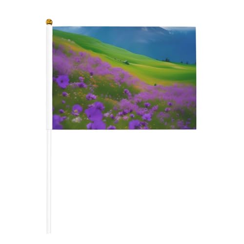 Handflaggenmast mit violetten Blumen, Wiese, Berg, malerischer Druck, tragbare Flaggen, Dekoration, Veranstaltungen, vielseitige Verwendung, Gruppenaktivitäten Handflaggenmast mit violetten Blumen, Wiese, Berg, malerischer Druck, tragbare Flaggen, Dekoration, Veranstaltungen, vielseitige Verwendung, Gruppenaktivitäten von YANYU