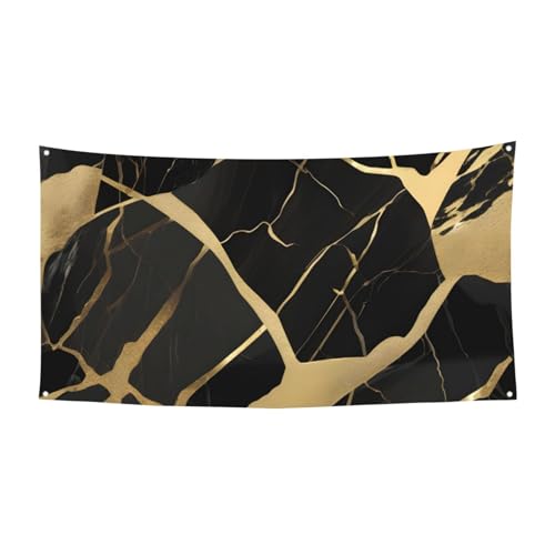 Schwarzer Marmor Textur Golddruck Festliche Party Banner Dekoration Karneval Halloween Indoor und Outdoor Jubiläum von YANYU