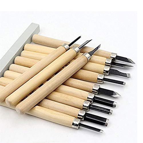12 Stück geschnitzte Holzschnitzereien Holzbearbeitungswerkzeuge Holzschnitzereien handgefertigte Stempel geschnitzte Messer mit Wetzstein Set und Aufbewahrungstasche von YAOBAO