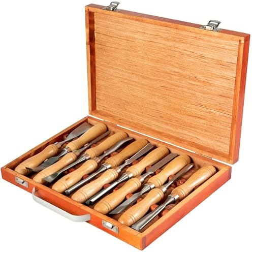 Stechbeitel Set Für Holz, Schnitzwerkzeug Für Holz,Stechbeitel-Satz 12-Teilig Mit Aufbewahrungskoffer Für Tischler, Handwerker, Geschenk Für Die Meisten von YAOBAO