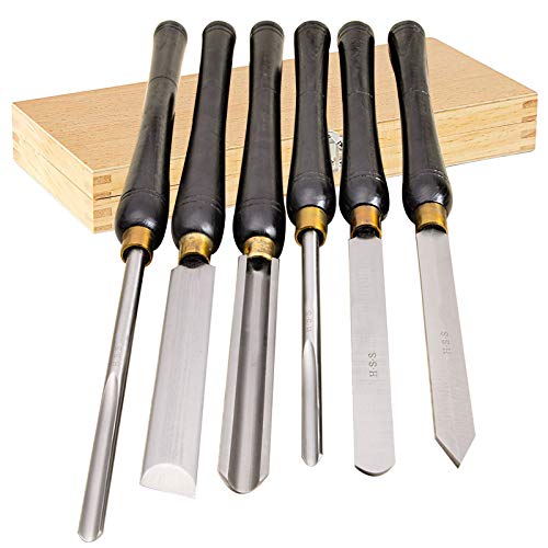 YAOBAO HSS Profi Drechselmesser Set 6 Teilig Drechseleisen Satz Drechseln Drechselbank Holz Drechselwerkzeug Schnitzwerkzeuge Drechseleisen Drehmeißel Set Mit Holzgriff in Holzbox von YAOBAO