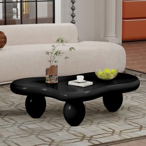 YAOBAO Wolken-Couchtisch, Kleiner Unregelmäßiger Teetisch Fürs Wohnzimmer, Schlafzimmer Und Kleine Räume, Wolkenförmige Mitteltische Mit 3 Beinen, Einfache Montage,Black 105x70x28.6cm von YAOBAO