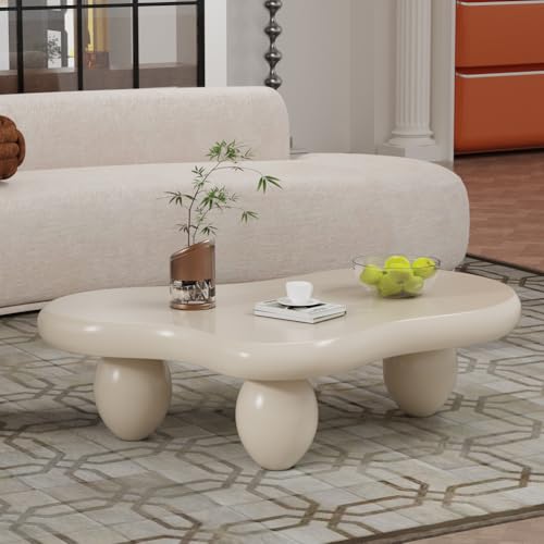 YAOBAO Wolken-Couchtisch, Kleiner Unregelmäßiger Teetisch Fürs Wohnzimmer, Schlafzimmer Und Kleine Räume, Wolkenförmige Mitteltische Mit 3 Beinen, Einfache Montage,White 105x70x28.6cm von YAOBAO