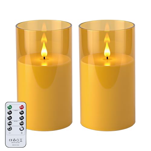 YAOBLUESEA 2 Stück Wasserdichte Flammenlose Kerzen mit Fernbedienung und Timer, Große Flackernde LED Kerzen für Patio Garten, 10cm x 17.5cm, Gold YAOBLUESEA 2 Stück Wasserdichte Flammenlose Kerzen mit Fernbedienung und Timer, Große Flackernde LED Kerzen für Patio Garten, 10cm x 17.5cm, Gold von YAOBLUESEA
