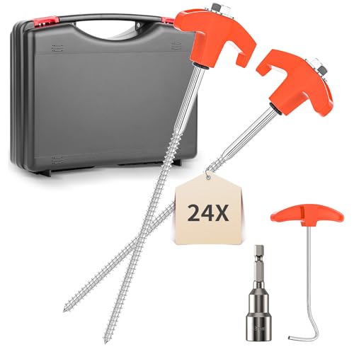 YAOBLUESEA 24Pcs Schraubheringe Zelt-Heringe aus Stahl Camping Zeltheringe Set mit Aufbewahrungsbox 25CM Heringe Erdnägel Stabil Mit Camping Heringe Zieher Sechskantbohrer für harten Boden Wald Gras von YAOBLUESEA
