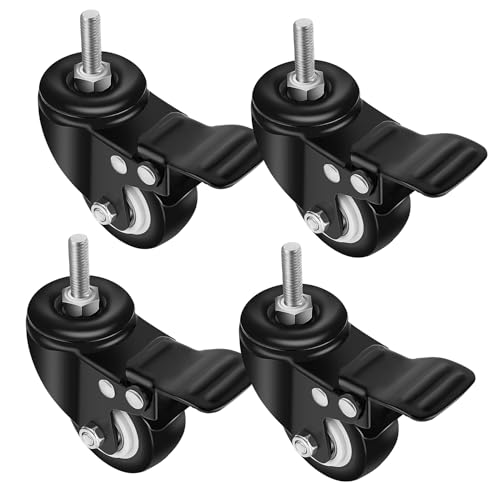 YAOBLUESEA 4 Stück Lenkrollen für Möbel Transportrollen Schwenkrollen Schwerlastrollen mit Bremse, Tragfähigkeit bis zu 150 kg/Set, 2"/50mm Schwarz (8mm x 25mm Schrauben) von YAOBLUESEA