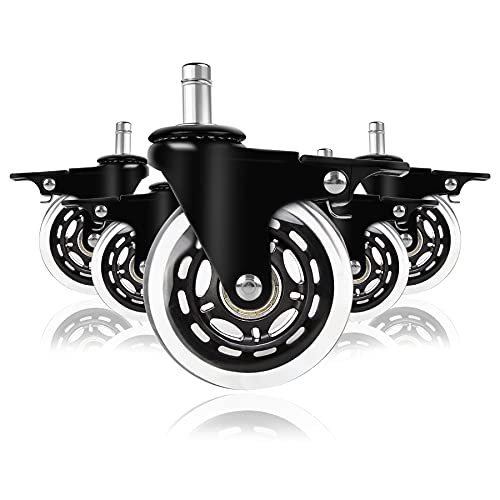 YAOBLUESEA 5er Bürostuhlrollen, 11mm x 22mm Universal Leise Kratzfest Hartbodenrollen Drehstuhlrollen Ersatz Stuhl Caster Räder Rollen für Bürostuhl Parkett Laminat Fußböden Teppich mit Bremse von YAOBLUESEA
