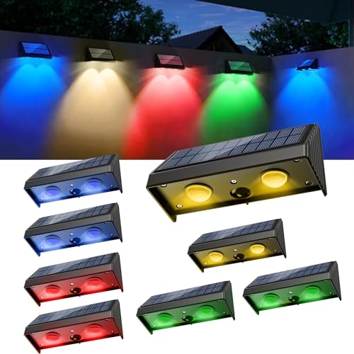 YAOBLUESEA 8 Stück Solar Wandleuchte LED Gartenleuchten für Außen, IP55 wasserdicht Solarleuchte Strahler mit 5 Modi, 50 Lumen Warmweiß/Farbwechselnde, für Zaun Wand Terrasse Pool Garten Dekoration von YAOBLUESEA