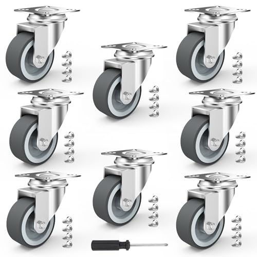 YAOBLUESEA 8 Stück Ø 50mm Möbelrollen Transportrollen Lenkrollen Schwerlastrollen Industrierollen mit Platte Rollen für möbel, 40kg pro Rolle von YAOBLUESEA