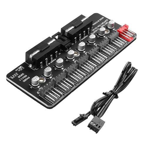 YAODHAOD 12V PWM HUB 2 Molex 4Pin zu 8 PWM Splitter Controller, Unterstützung Magic Tape, für erweiterten 1 bis 8 Kühlventilator (2 Molex Netzteil) von YAODHAOD
